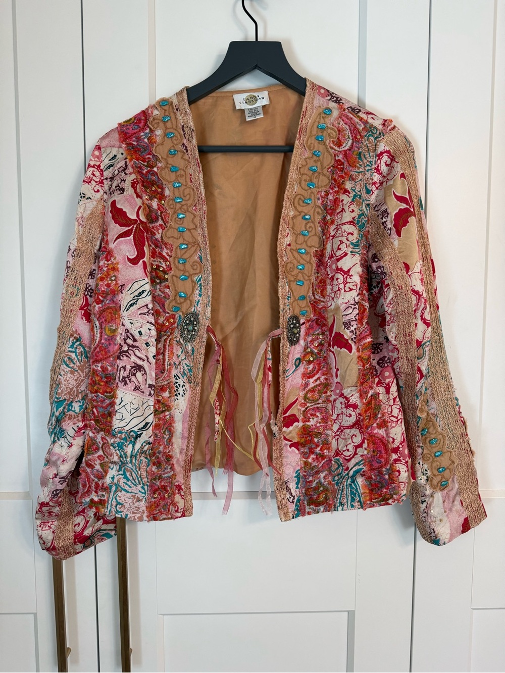 Sandy Starkman Vintage 100% Silk Patchwork Beaded Boho Jacket Women’s Medium